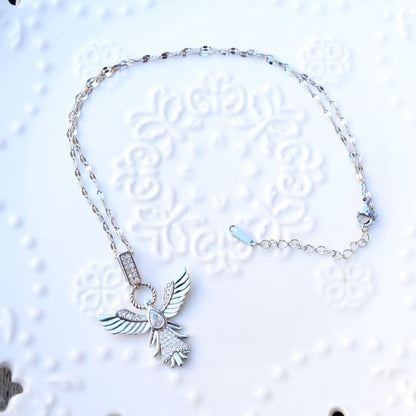Diamond Angel Pendant Necklace - Cubic Zirconia Stainless Steel Necklace
