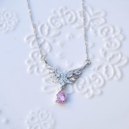 Diamond Angel Wings Pendant Necklace - Cubic Zirconia Stainless Steel Necklace