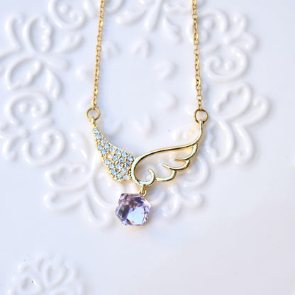 Diamond Angel Wings Pendant Necklace - Cubic Zirconia Stainless Steel Necklace