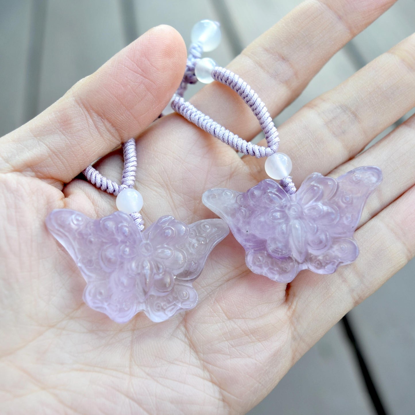 Purple Butterfly Pendant Rope Necklace - Amethyst Crystal Pendant