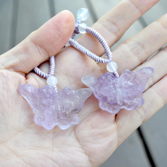 Purple Butterfly Pendant Rope Necklace - Amethyst Crystal Pendant