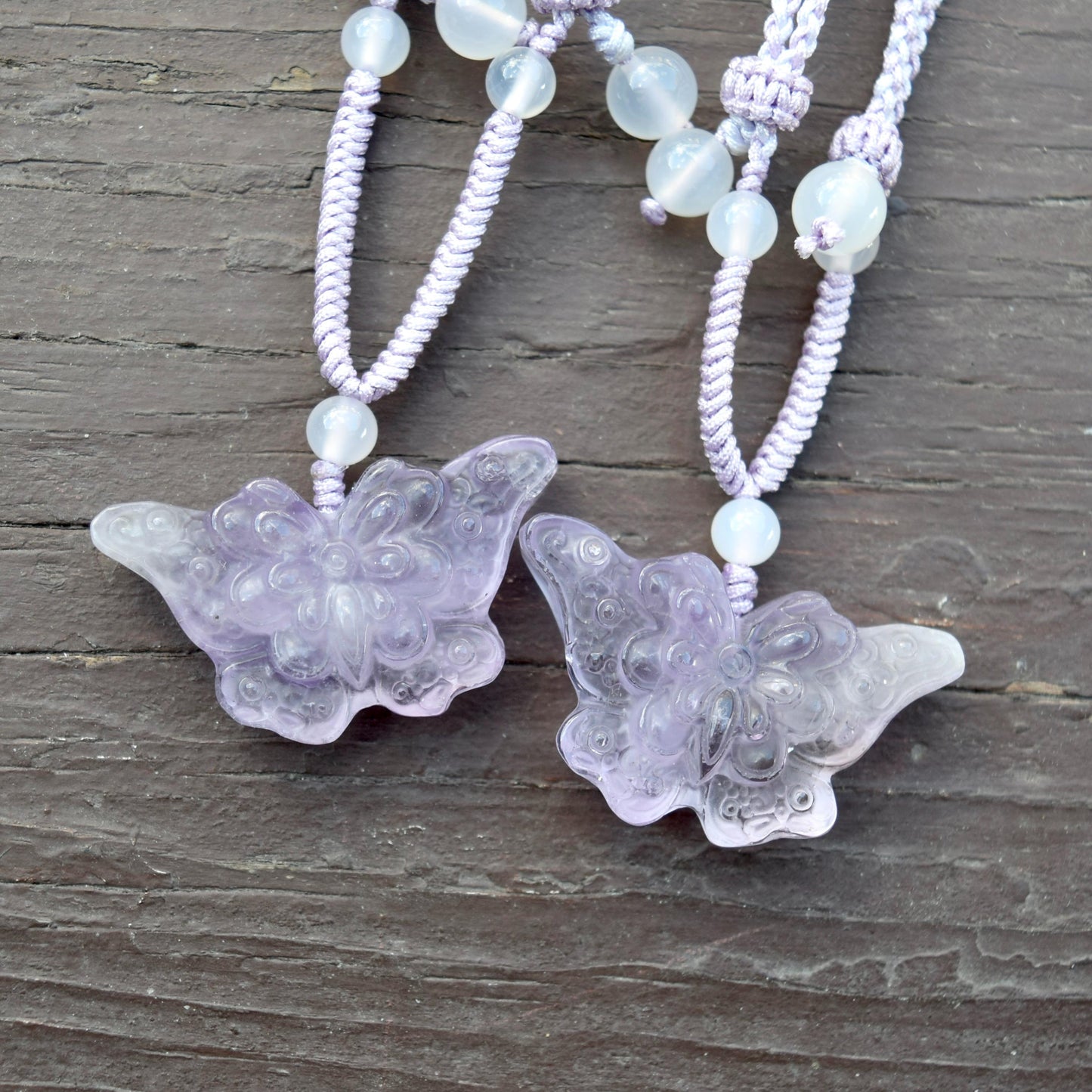 Purple Butterfly Pendant Rope Necklace - Amethyst Crystal Pendant