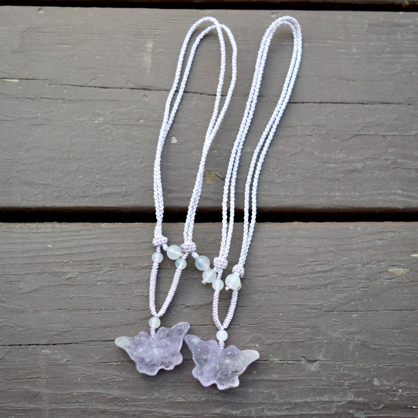 Purple Butterfly Pendant Rope Necklace - Amethyst Crystal Pendant