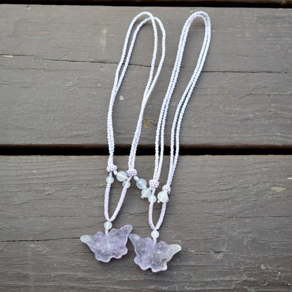 Purple Butterfly Pendant Rope Necklace - Amethyst Crystal Pendant