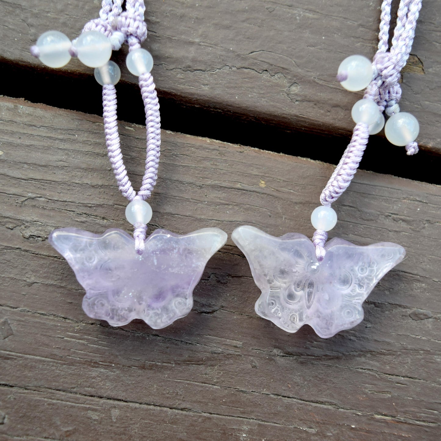 Purple Butterfly Pendant Rope Necklace - Amethyst Crystal Pendant