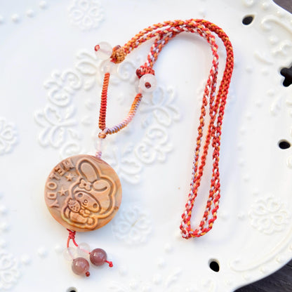 Colorful Melody Rabbit Pendant Braided Necklace - Ocean Jasper 海洋石 - Adjustable Rope Necklace