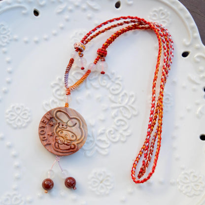 Colorful Melody Rabbit Pendant Braided Necklace - Ocean Jasper 海洋石 - Adjustable Rope Necklace