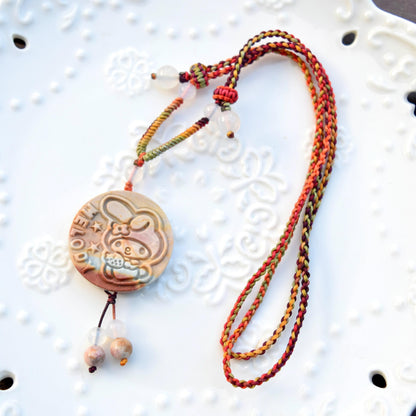 Colorful Melody Rabbit Pendant Braided Necklace - Ocean Jasper 海洋石 - Adjustable Rope Necklace