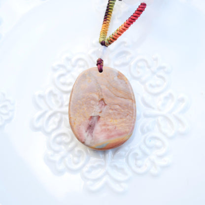 Christmas Deer Pendant Braided Necklace - Ocean Jasper 海洋石 - Adjustable Rope Necklace