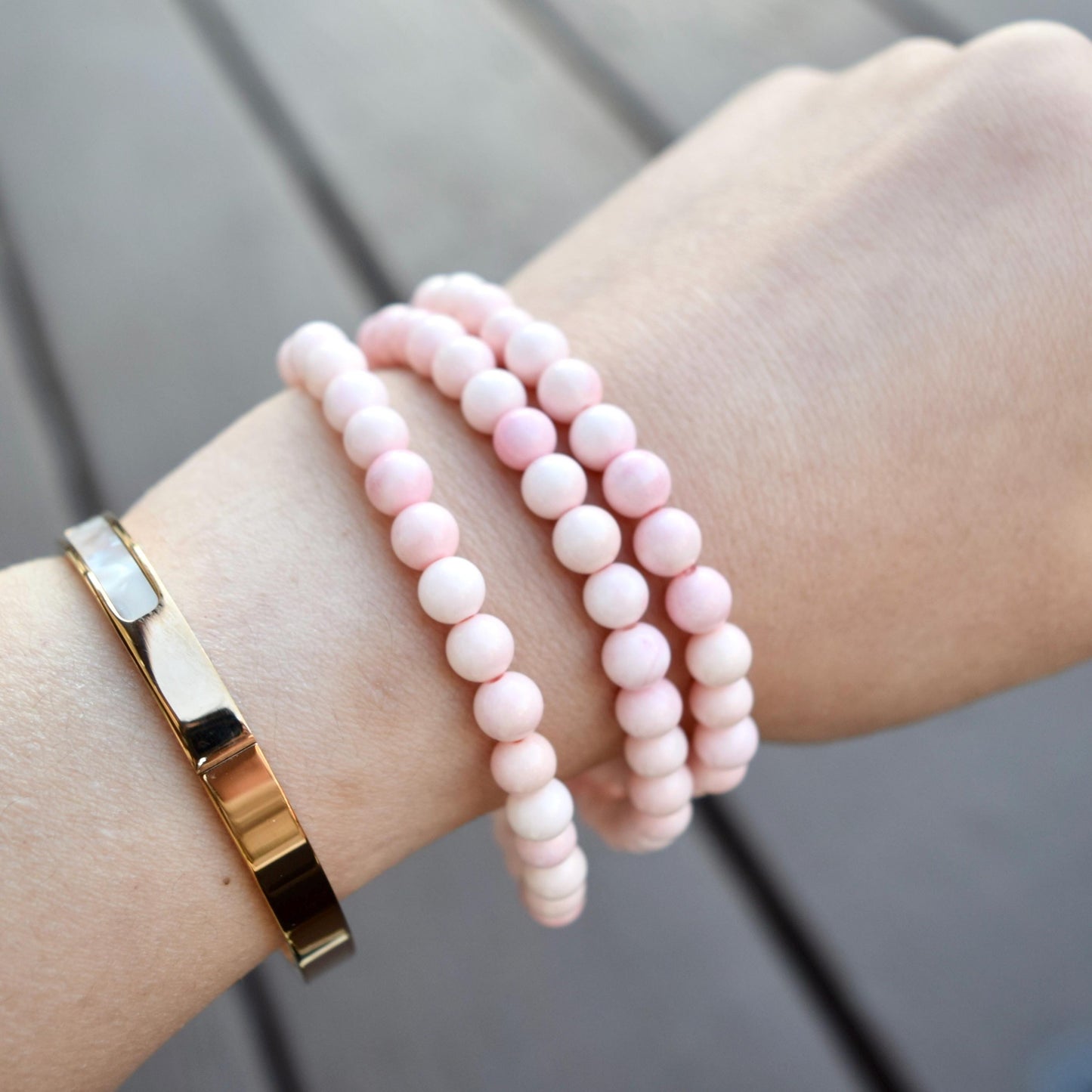 6 mm Queen Conch Beaded Bracelet - 3 Wraps Stretchy Long Bracelet