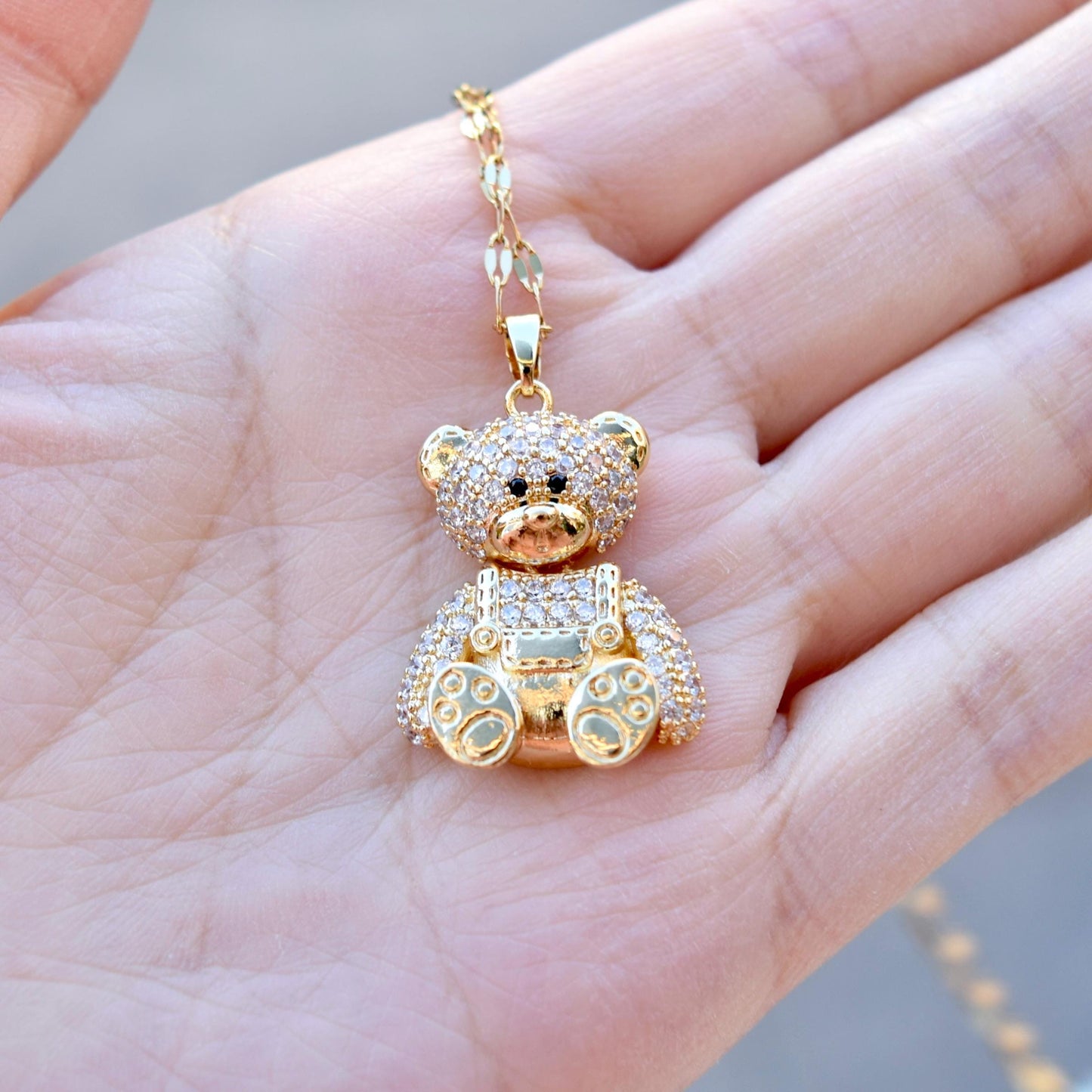 Diamond Bear Pendant Necklace - Cubic Zirconia Stainless Steel Necklace