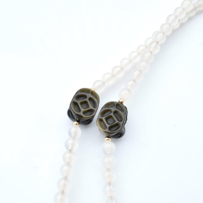 Black Flora Comb Pendant Necklace - Rhodonite Agate Beaded