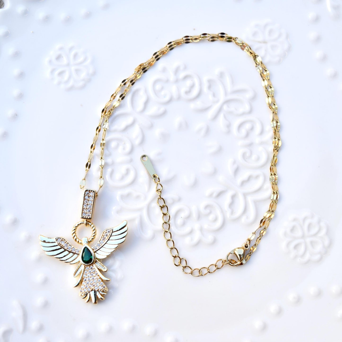 Diamond Angel Pendant Necklace - Cubic Zirconia Stainless Steel Necklace