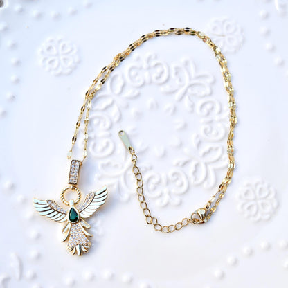 Diamond Angel Pendant Necklace - Cubic Zirconia Stainless Steel Necklace