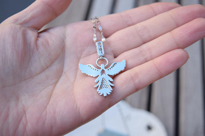 Diamond Angel Pendant Necklace - Cubic Zirconia Stainless Steel Necklace