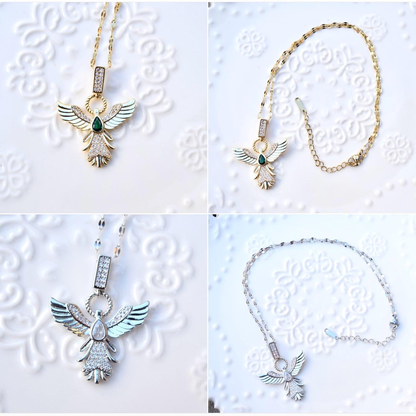 Diamond Angel Pendant Necklace - Cubic Zirconia Stainless Steel Necklace