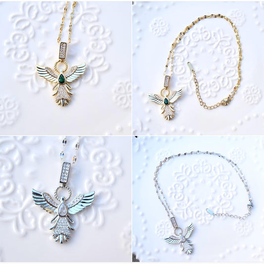 Diamond Angel Pendant Necklace - Cubic Zirconia Stainless Steel Necklace