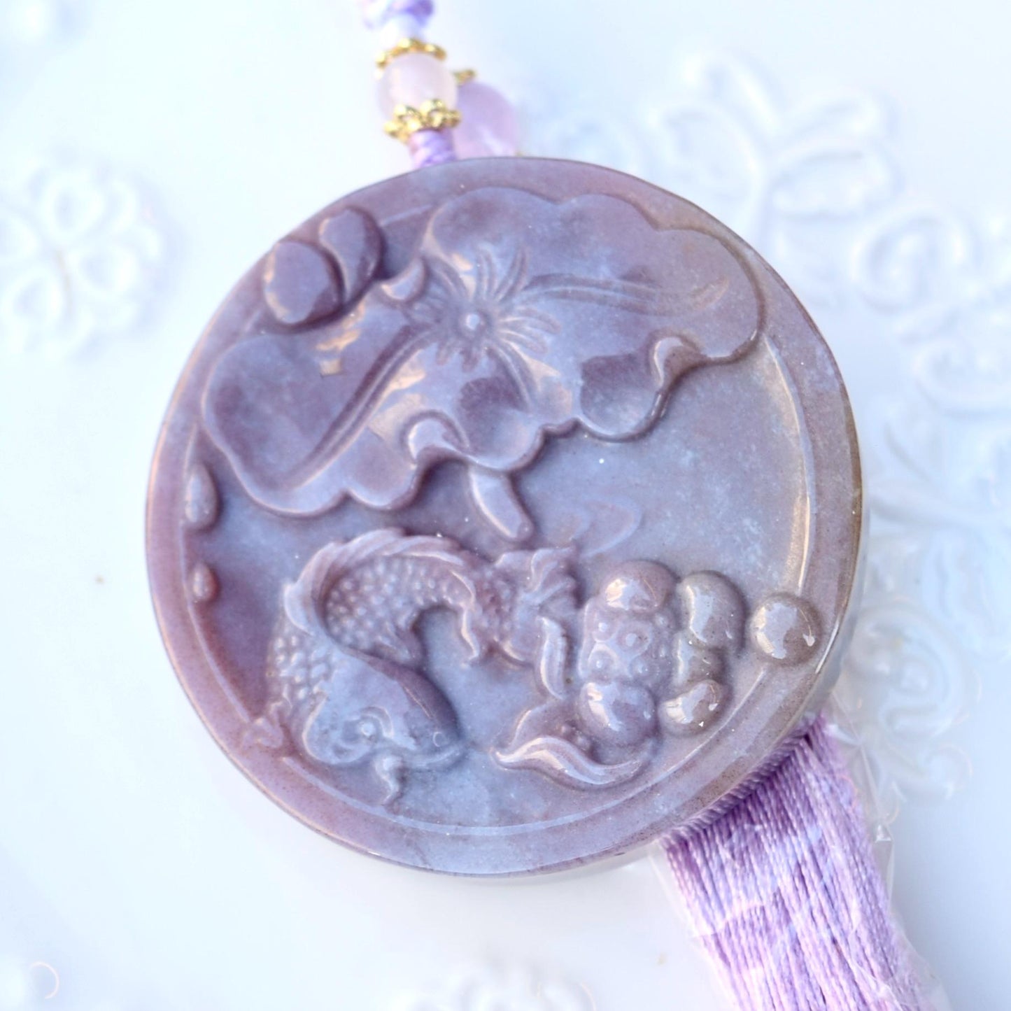 Lotus Fish Agate Pendant Tassel Accessory - Chinese Bag/Car/Waist Hanging Accessory