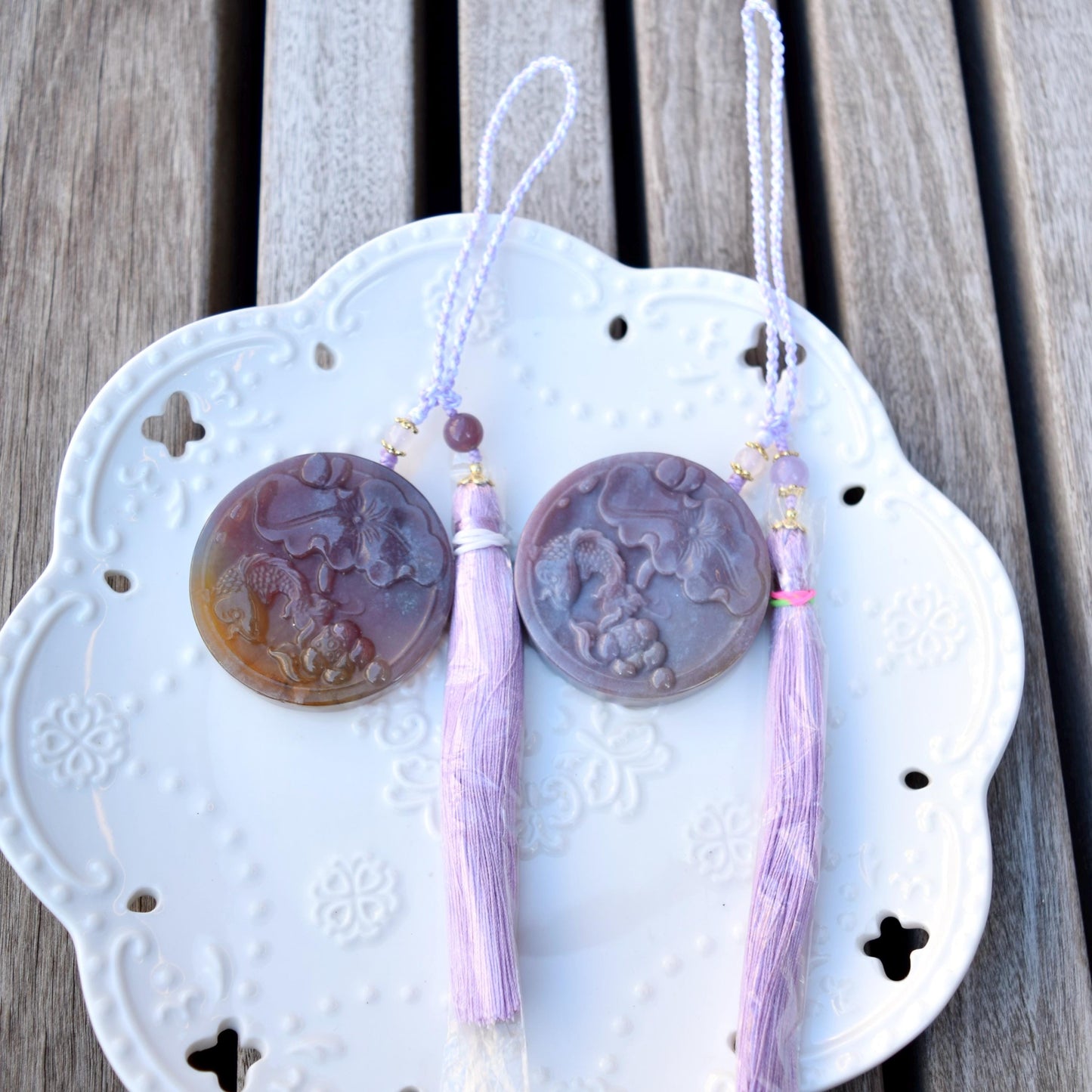 Lotus Fish Agate Pendant Tassel Accessory - Chinese Bag/Car/Waist Hanging Accessory