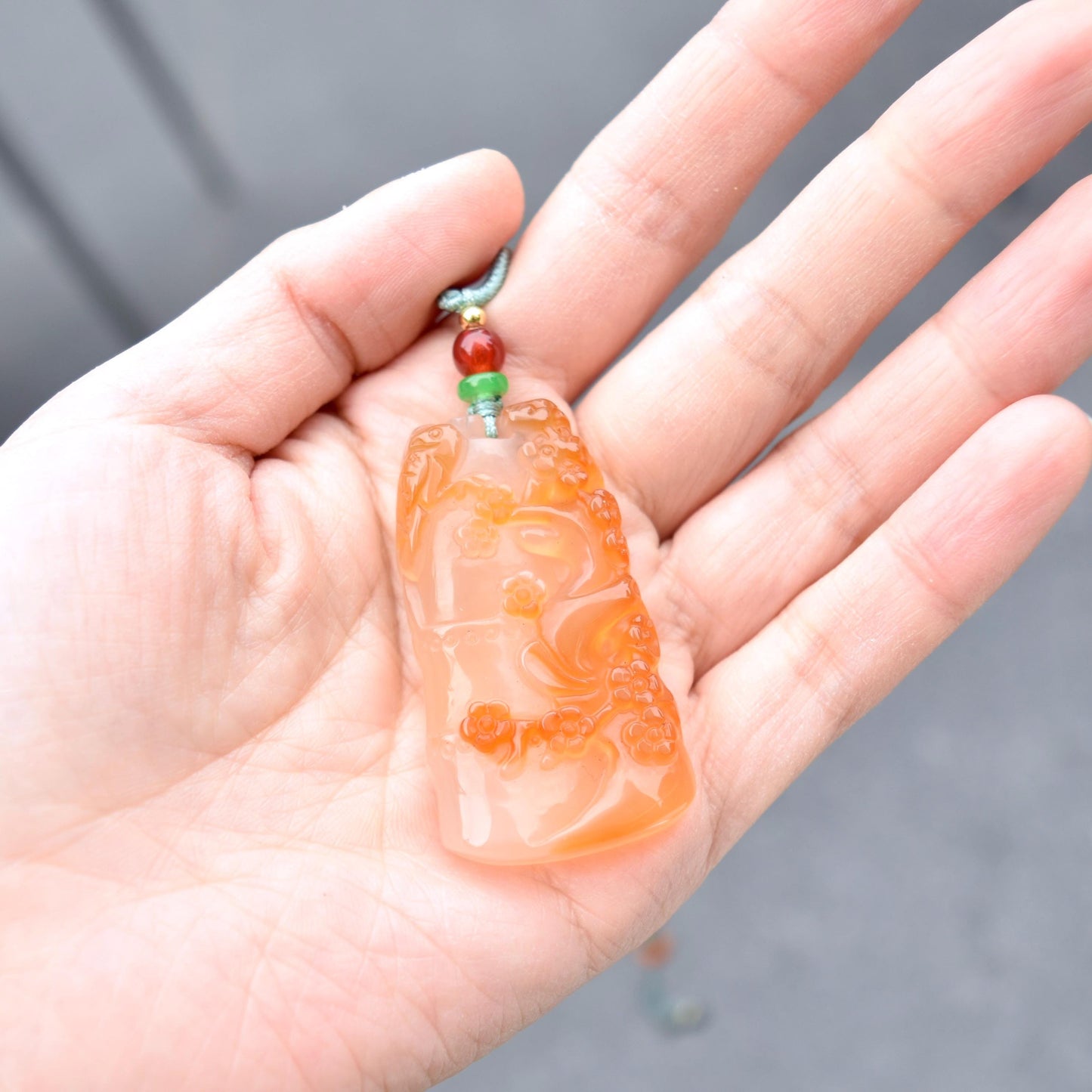 Plum Blossom Agate Pendant Necklace - Chinese Rope Necklace