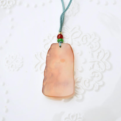 Plum Blossom Agate Pendant Necklace - Chinese Rope Necklace