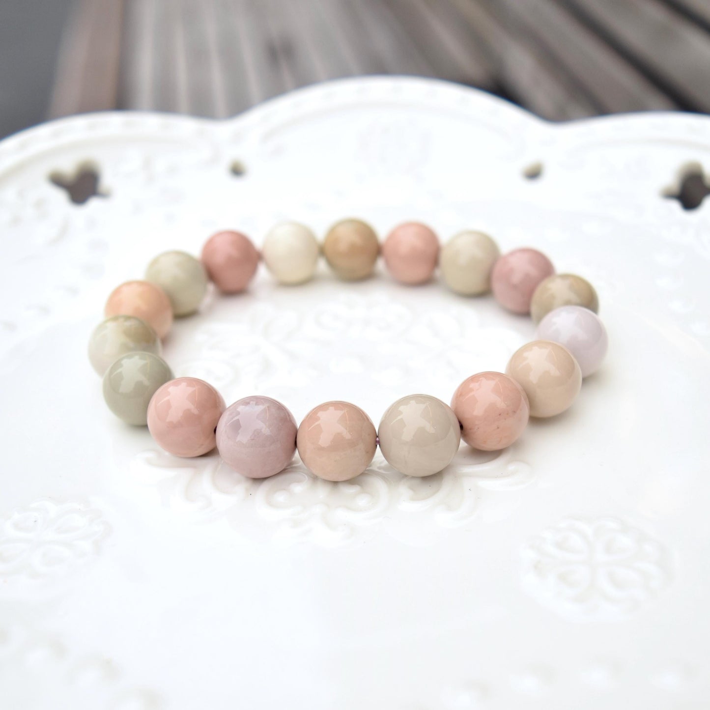 11.8 mm Agate Beaded Bracelet - Pink Macaroon A16