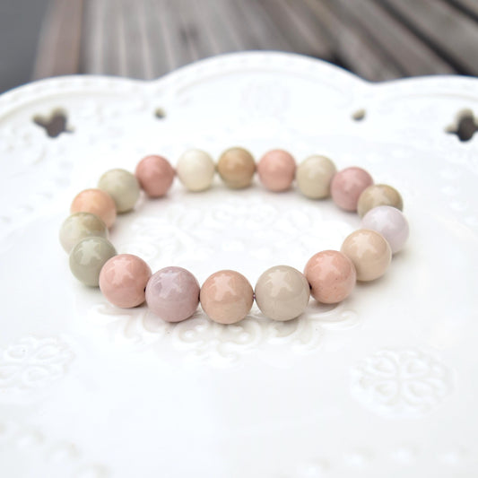 11.8 mm Agate Beaded Bracelet - Pink Macaroon A16