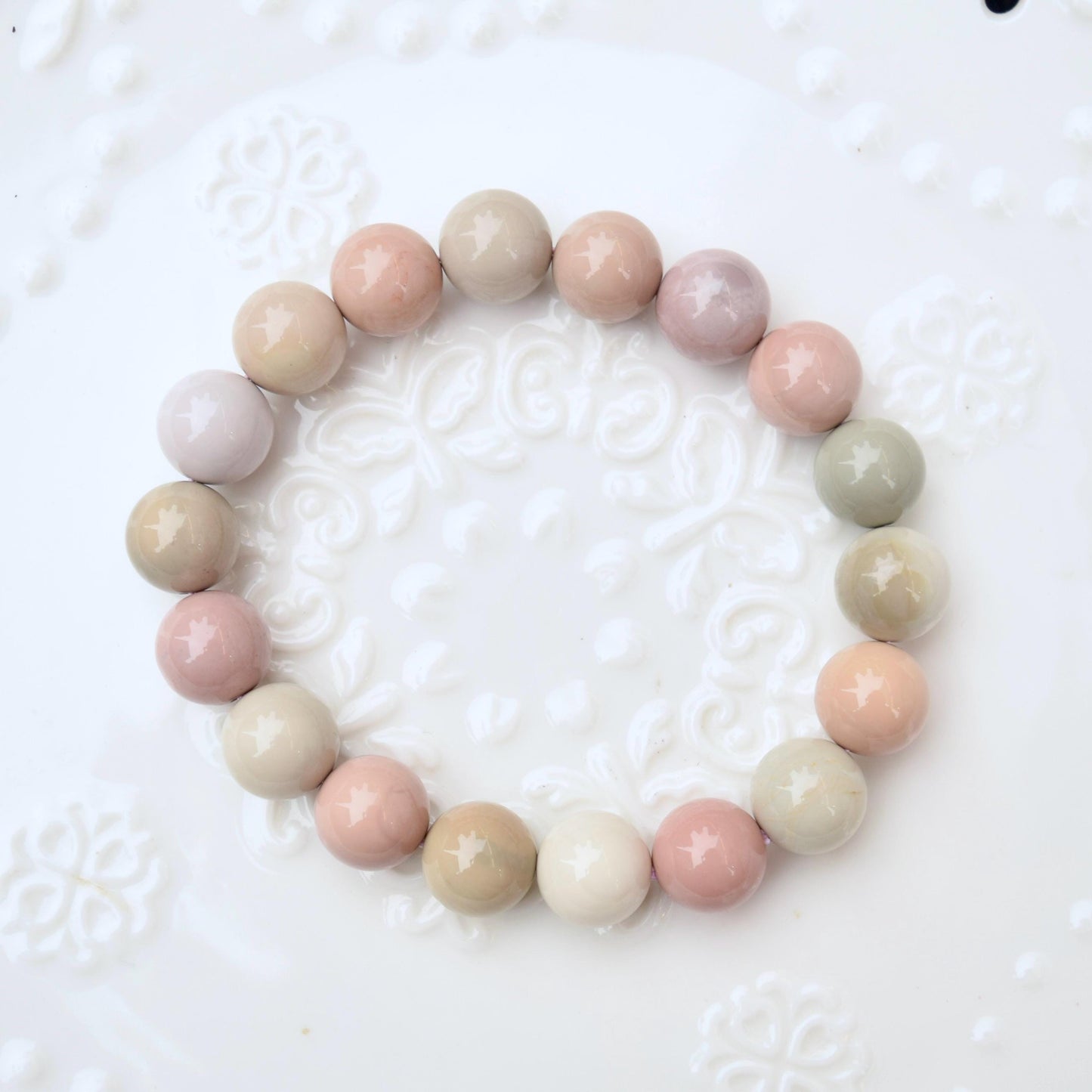 11.8 mm Agate Beaded Bracelet - Pink Macaroon A16