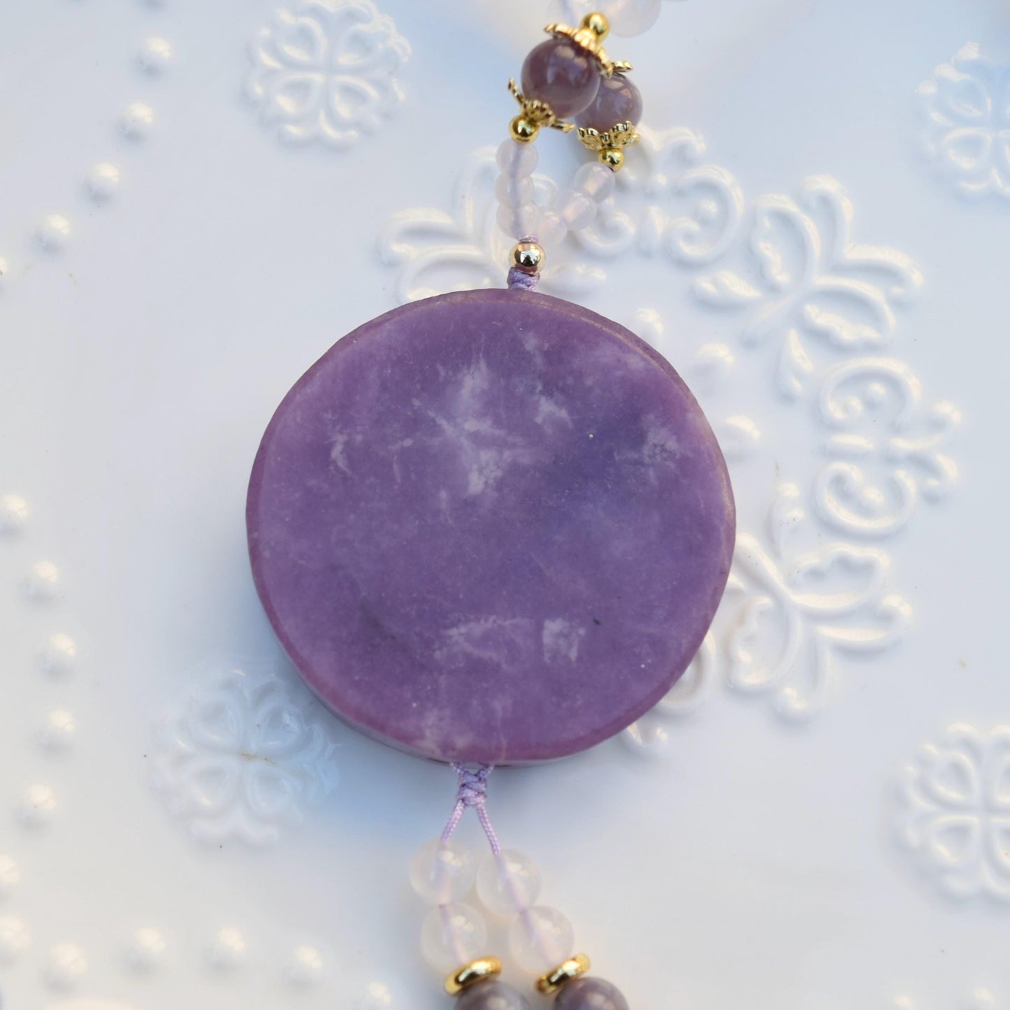 Lepidolite Bird Plum Blossom Pendant - Purple Jade Stone