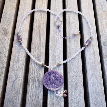 Lepidolite Bird Plum Blossom Pendant - Purple Jade Stone