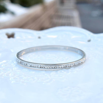 Golden Silver Crystal Bangle - Stainless Steel CZ Diamond