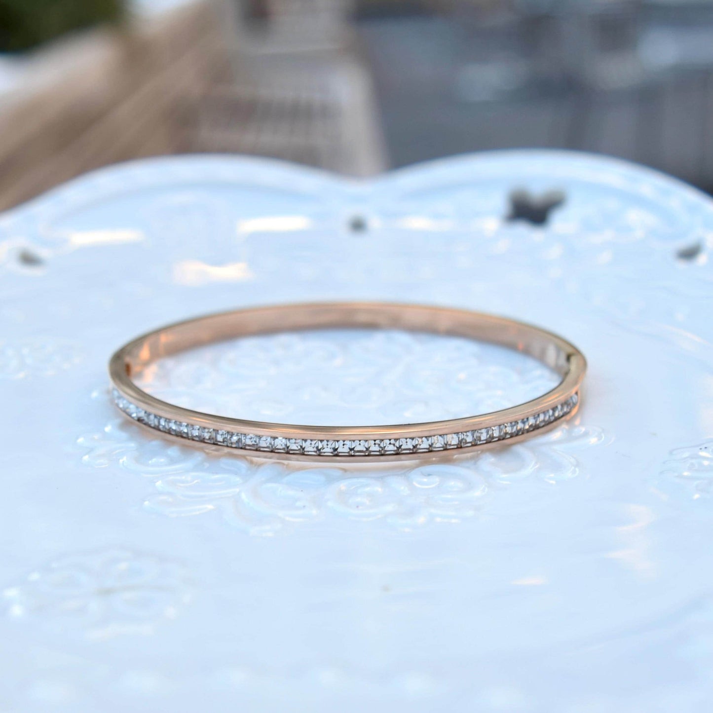 Golden Silver Crystal Bangle - Stainless Steel CZ Diamond