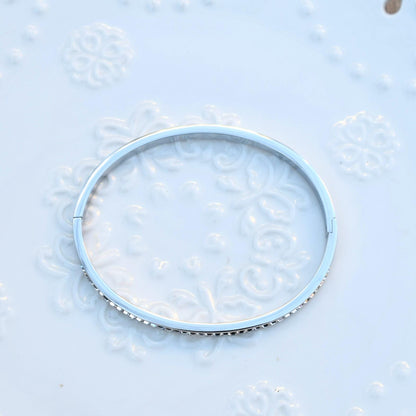 Golden Silver Crystal Bangle - Stainless Steel CZ Diamond