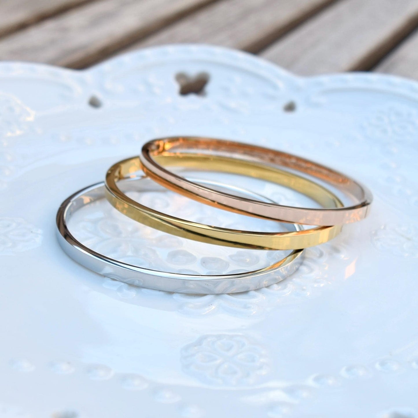 Golden Silver Crystal Bangle - Stainless Steel CZ Diamond