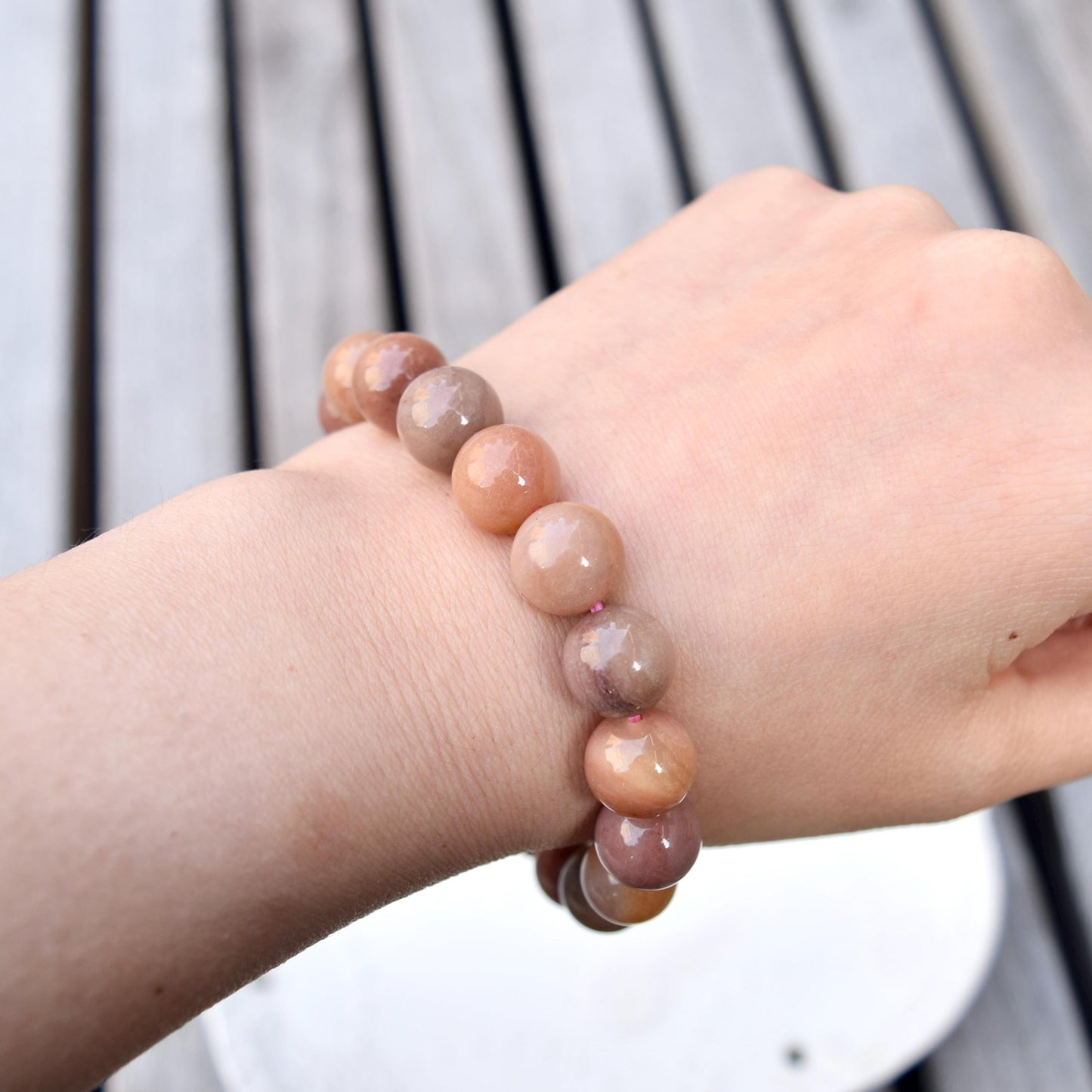 11.2 mm Colorful Agate Beaded Bracelet - Pink Orage Bracelet A01