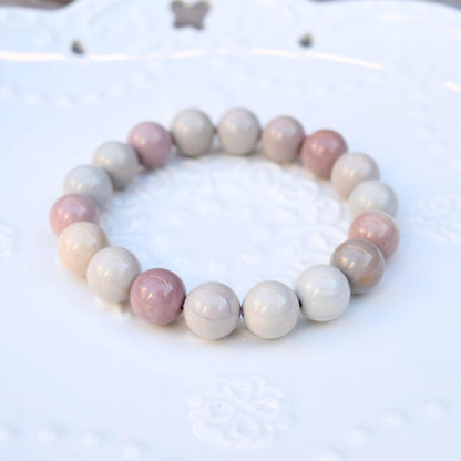 11.1 mm Colorful Agate Beaded Bracelet - Pink Bracelet A06