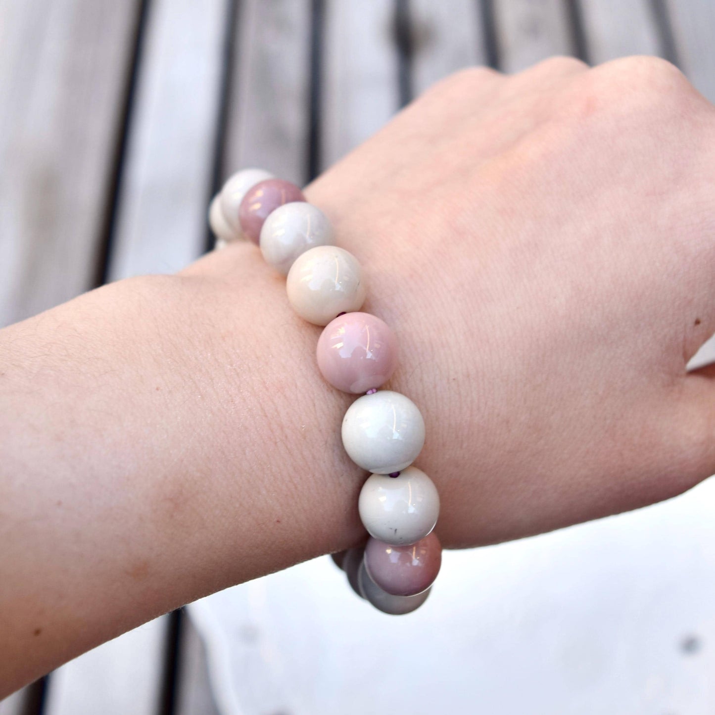 11.1 mm Colorful Agate Beaded Bracelet - Pink Bracelet A06