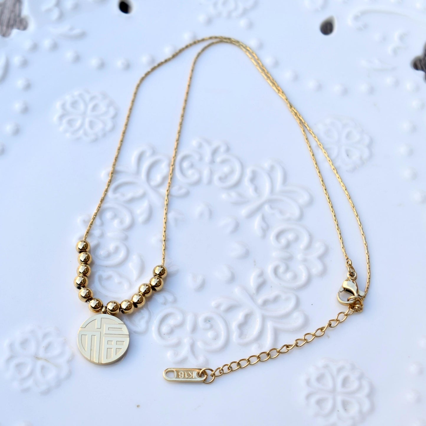 Fu Pendant Necklace - Chinese New Year - Stainless Steel Necklace