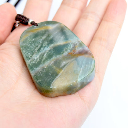 Chinese Dragon Jasper Pendant Necklace: Adjustable Jade Cord