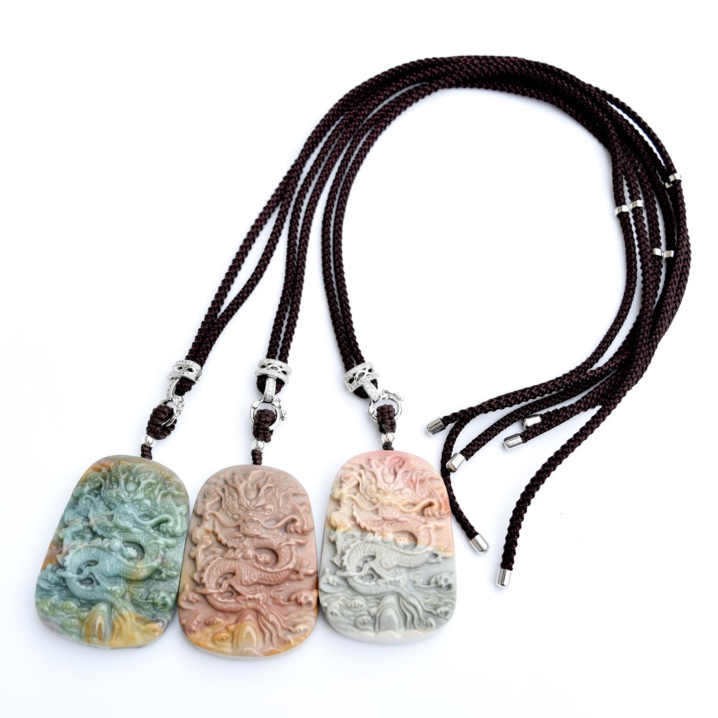 Chinese Dragon Jasper Pendant Necklace: Adjustable Jade Cord