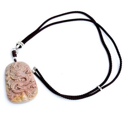 Chinese Dragon Jasper Pendant Necklace: Adjustable Jade Cord