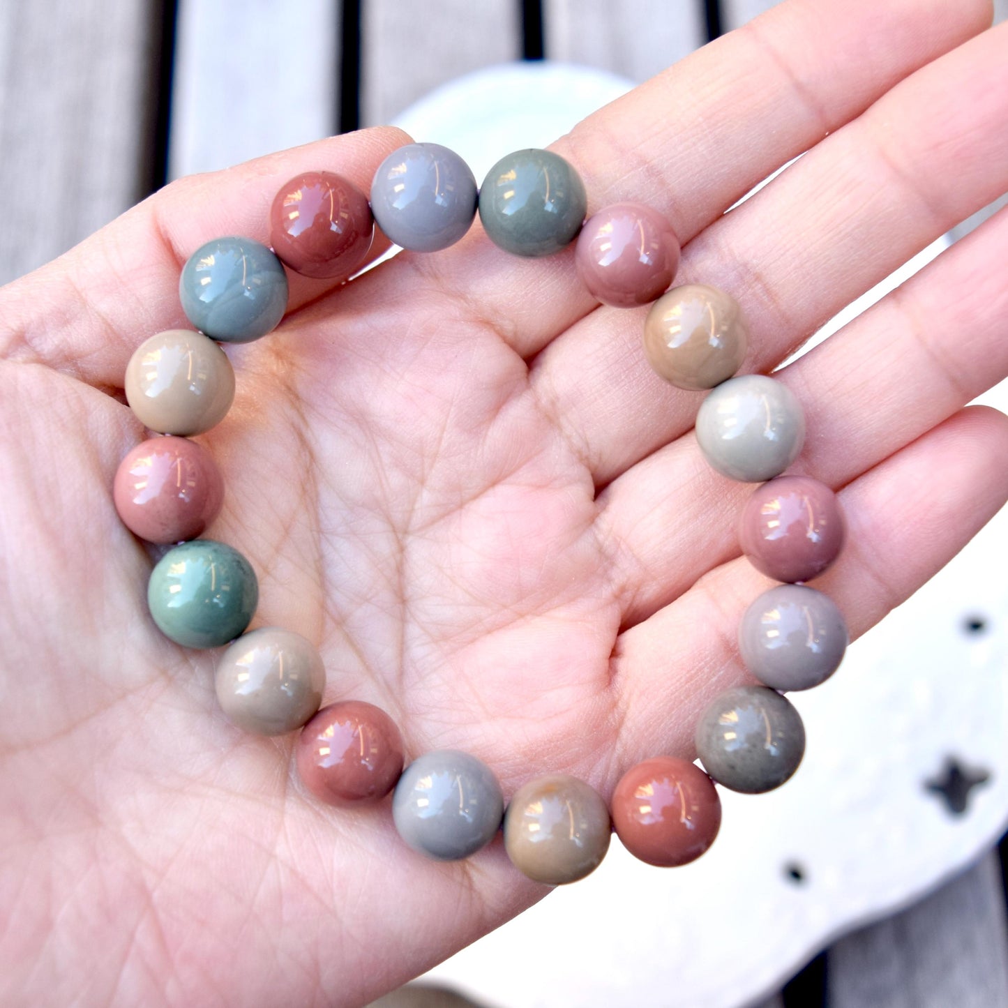 11.3 mm Colorful Agate Beaded Bracelet - Pink A08