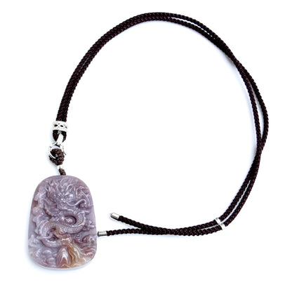 Chinese Dragon Jasper Pendant Necklace - Adjustable Jade Cord