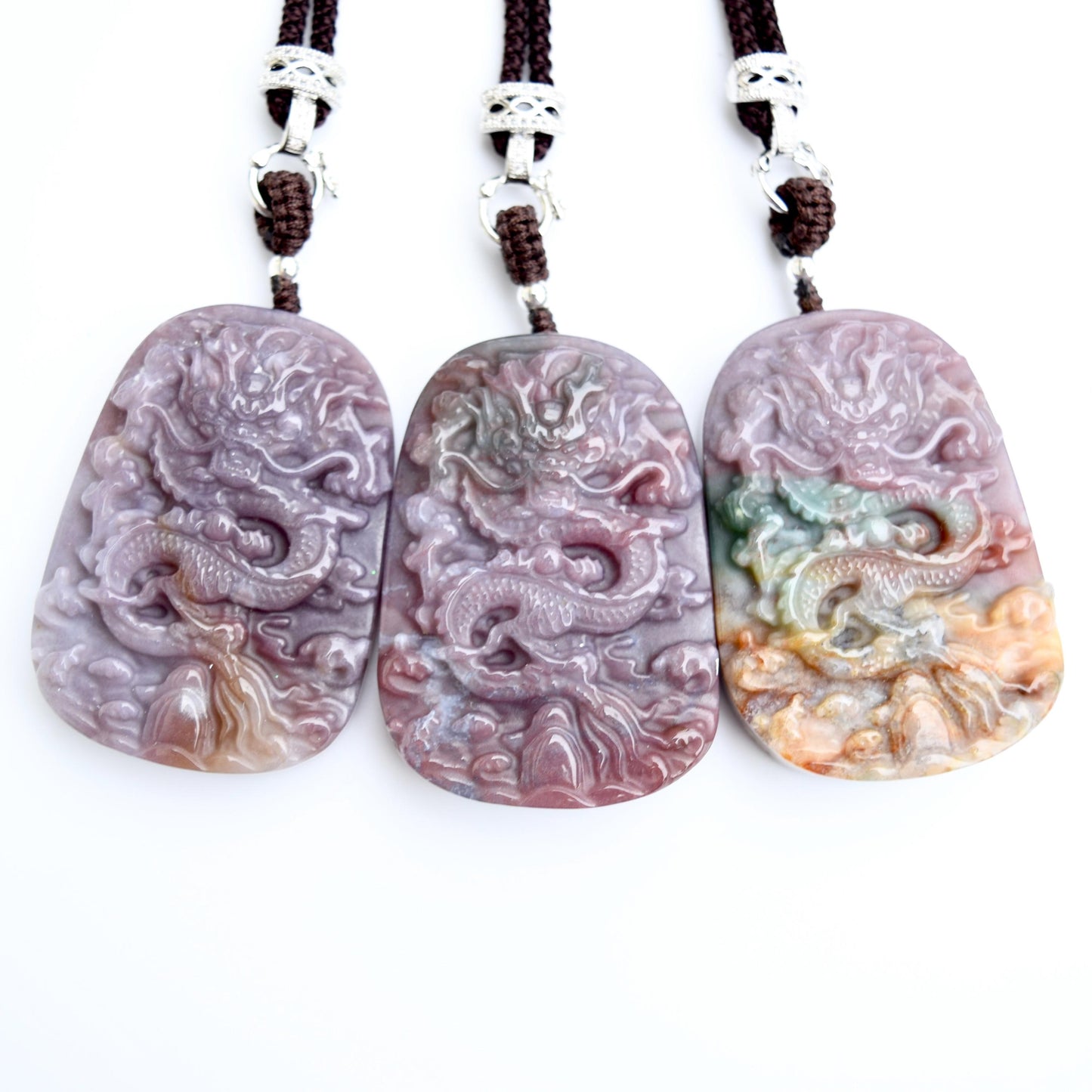 Chinese Dragon Jasper Pendant Necklace - Adjustable Jade Cord