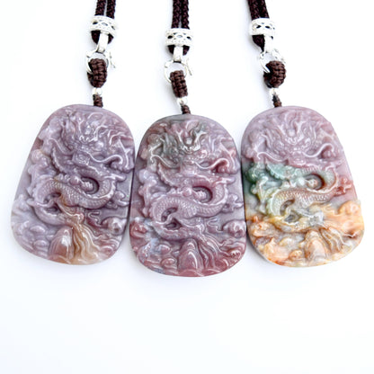 Chinese Dragon Jasper Pendant Necklace - Adjustable Jade Cord