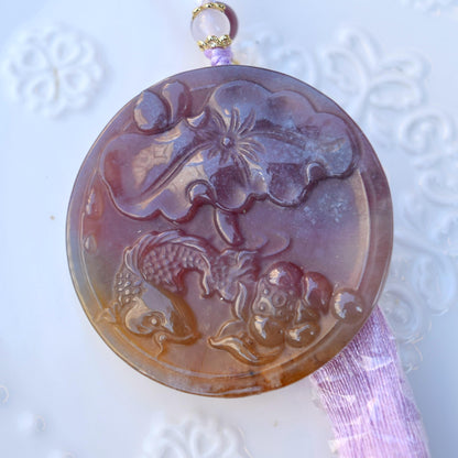 Lotus Fish Agate Pendant Tassel Accessory - Chinese Bag/Car/Waist Hanging Accessory