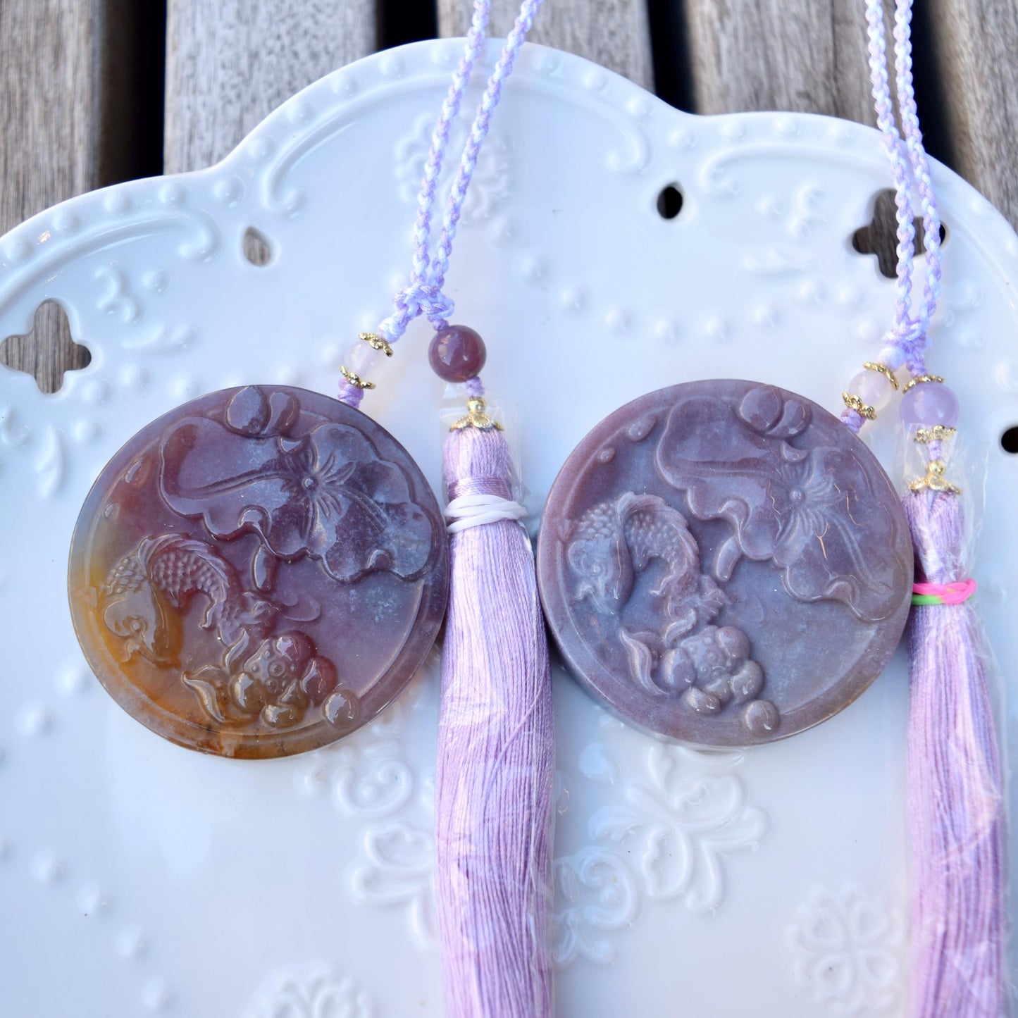 Lotus Fish Agate Pendant Tassel Accessory - Chinese Bag/Car/Waist Hanging Accessory