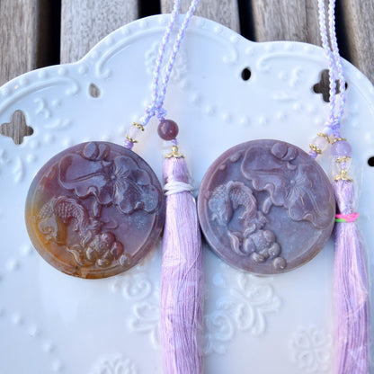 Lotus Fish Agate Pendant Tassel Accessory - Chinese Bag/Car/Waist Hanging Accessory