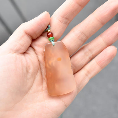 Plum Blossom Agate Pendant Necklace - Chinese Rope Necklace