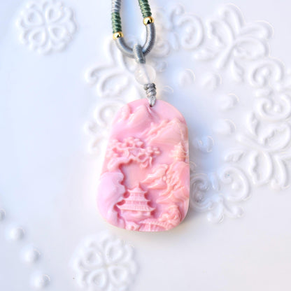 Landscape Pendant Rope Necklace - Pink Queen Conch Shell